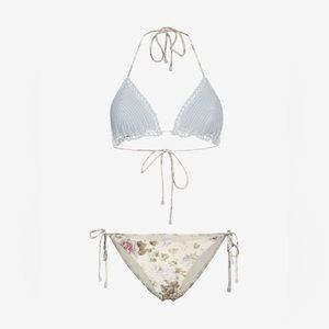 Zimmermann Iris Crochet Floral Triangle Bikini Sky blue size 1